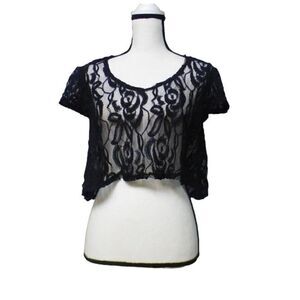 American Rag Yuma High Low Asymmetric Hemline cropped top, Black, XS